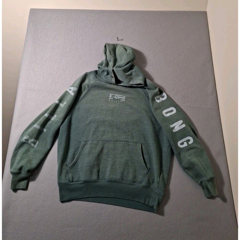 Billabong Hoodie Womens S Green Surf Grunge Y2K Spell Out On Sleeve Beach Chill